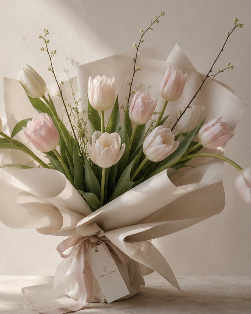 Hand-tied Korean garden florals wrapped in cream paper